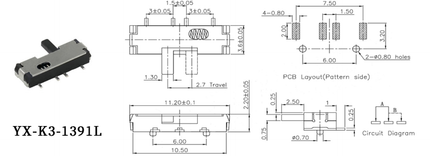 回彈撥動(dòng)開關(guān)尺寸圖